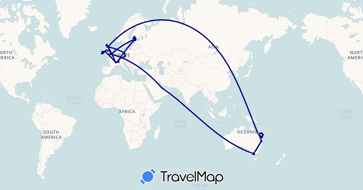 TravelMap itinerary: driving in Australia, Switzerland, Czech Republic, Germany, Estonia, Finland, France, United Kingdom, Ireland, Isle of Man, Qatar (Asia, Europe, Oceania)